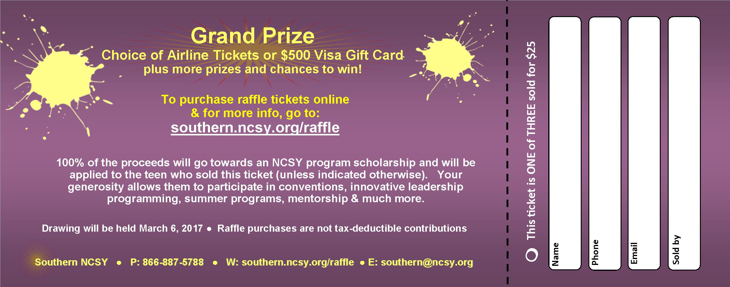 2017 Winter Regional Raffle Ticket BACK Southern NCSY